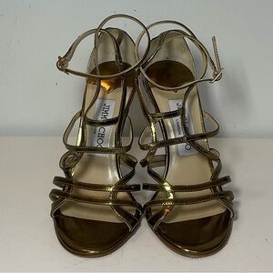 Jimmy Choo Size 34 Metallic Gold Strappy Heels